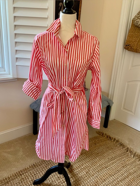 Free Assembly Dresses & Skirts - Free Assembly Orange & White Striped Shirt Dress with Waist Tie
